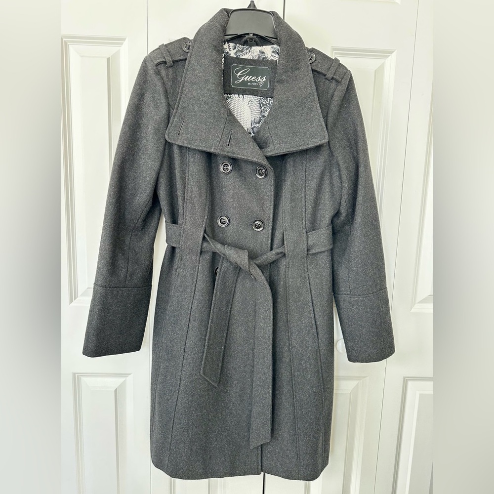 Guess Charcoal Wool Blend Coat
